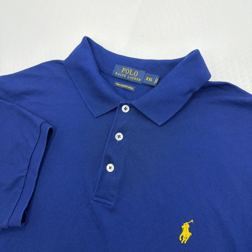 Polo Ralph Lauren Pima Stretch Mesh Shirt Bright Blue with Yellow Pony XXL
